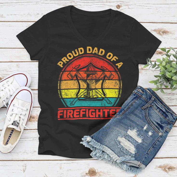 Firefighter Vintage Retro Proud Dad Of A Firefighter Fireman Fathers Day V3 Women V-Neck T-Shirt