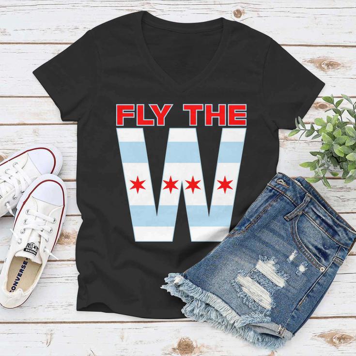 Fly The W Chicago Flag Women V-Neck T-Shirt