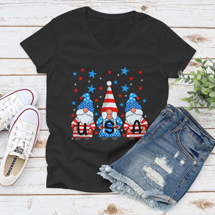 Funny 4Th Of July Gnomes Patriotic American Flag Cute Gnome Meaningful Gift Women V-Neck T-Shirt