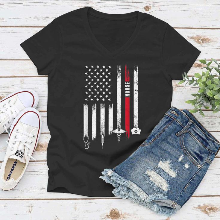 Funny American Flag Nurse Day Gift Idea Women V-Neck T-Shirt