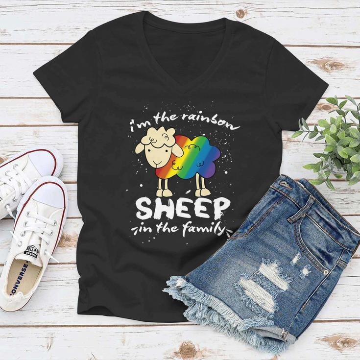 Funny Gay Pride Lgbt Gay Lesbian Im The Rainbow Sheep Gift Women V-Neck T-Shirt