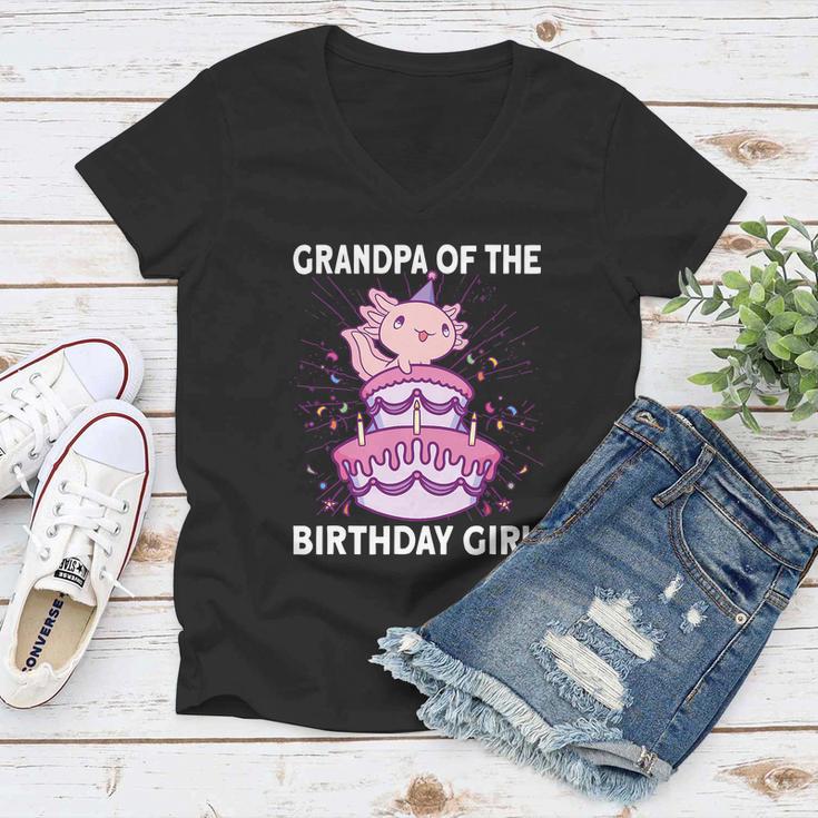 Funny Grandpa Of The Birthday Axolotl Bday Women V-Neck T-Shirt