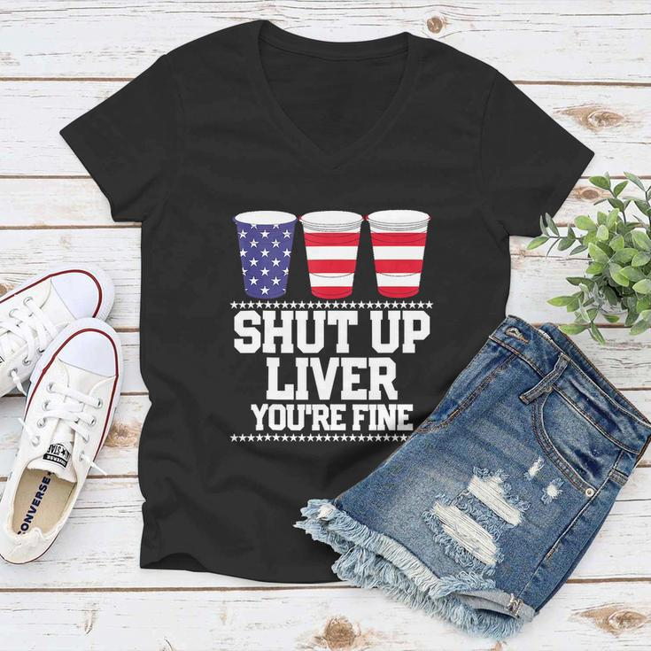 Funny July 4Th Beer Cups American Flag Women V-Neck T-Shirt
