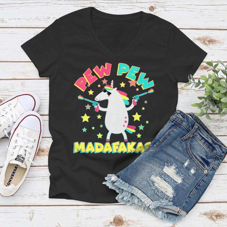 Funny Pew Pew Madafakas Unicorn Women V-Neck T-Shirt