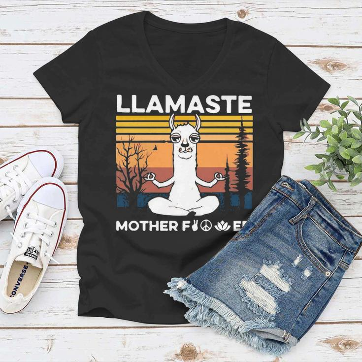 Funny Yoga Llamaste Mother Fvcker Retro Vintage Mans Women V-Neck T-Shirt