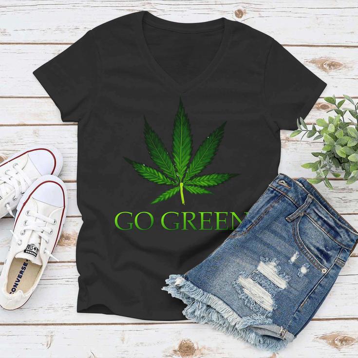 Go Green Medical Marijuana Weed Women V-Neck T-Shirt