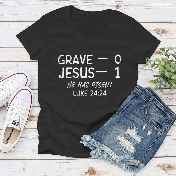 Grave 0 Jesus 1 He Has Risen Jesus Religious Easter Christ Women V-Neck T-Shirt