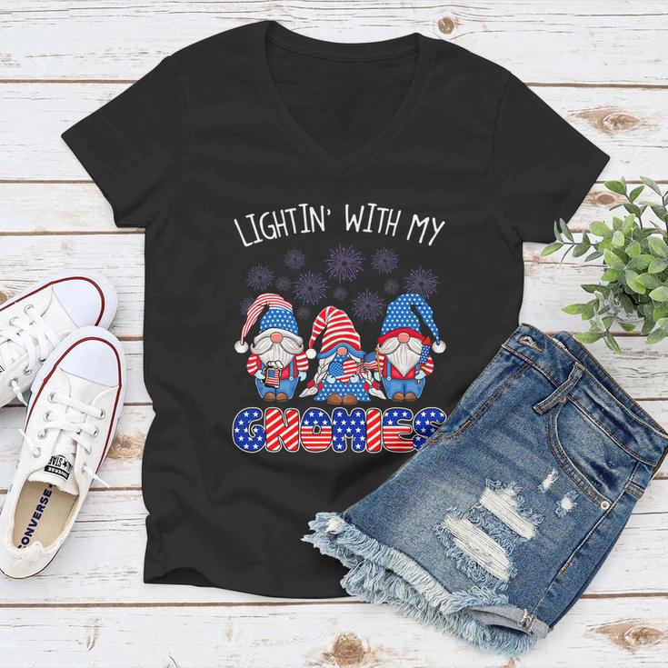 Happy 4Th Of July Lightin With My Gnomes Fireworks Women V-Neck T-Shirt