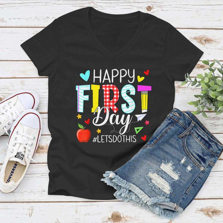 Happy First Day Lets Do Welcome Back To School Teacher Women V-Neck T-Shirt