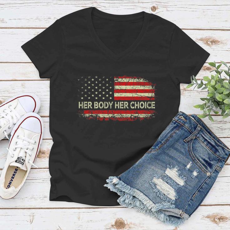 Her Body Her Choice American Us Flag Reproductive Rights Women V-Neck T-Shirt