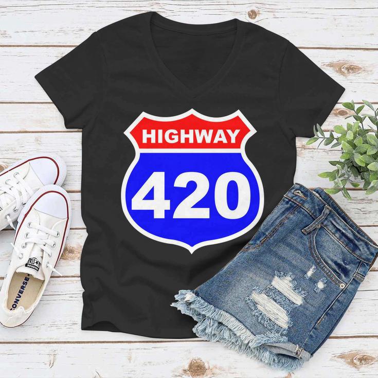 Highway 420 Sign Weed Tshirt Women V-Neck T-Shirt