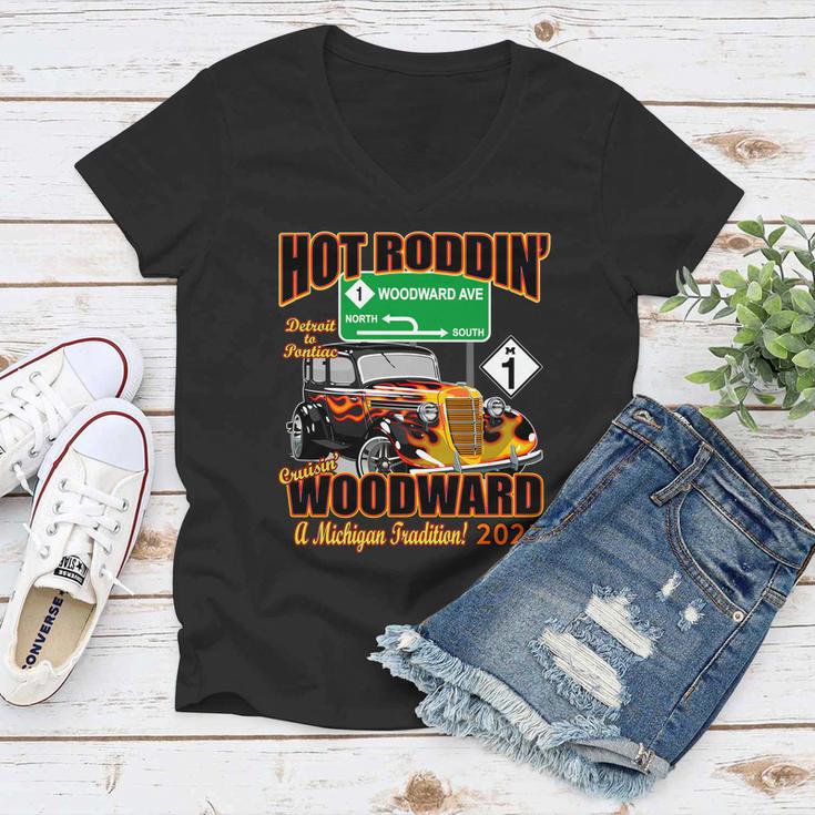 Hot Rod Woodward Ave M1 Cruise 2021 Tshirt Women V-Neck T-Shirt