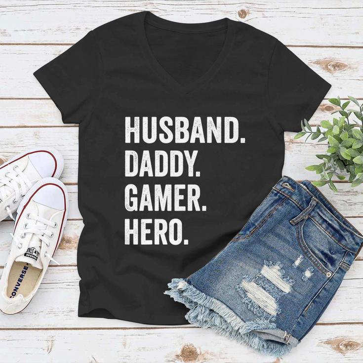 Husband Dad Father Gamer Funny Gaming Women V-Neck T-Shirt