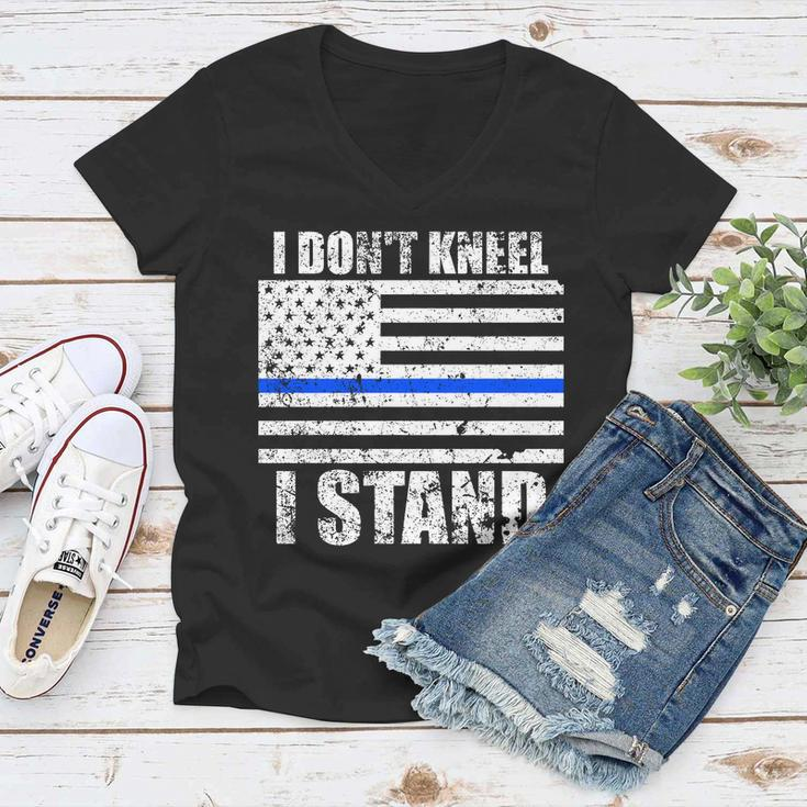 I Dont Kneel I Stand Usa Blue Line Flag Tshirt Women V-Neck T-Shirt