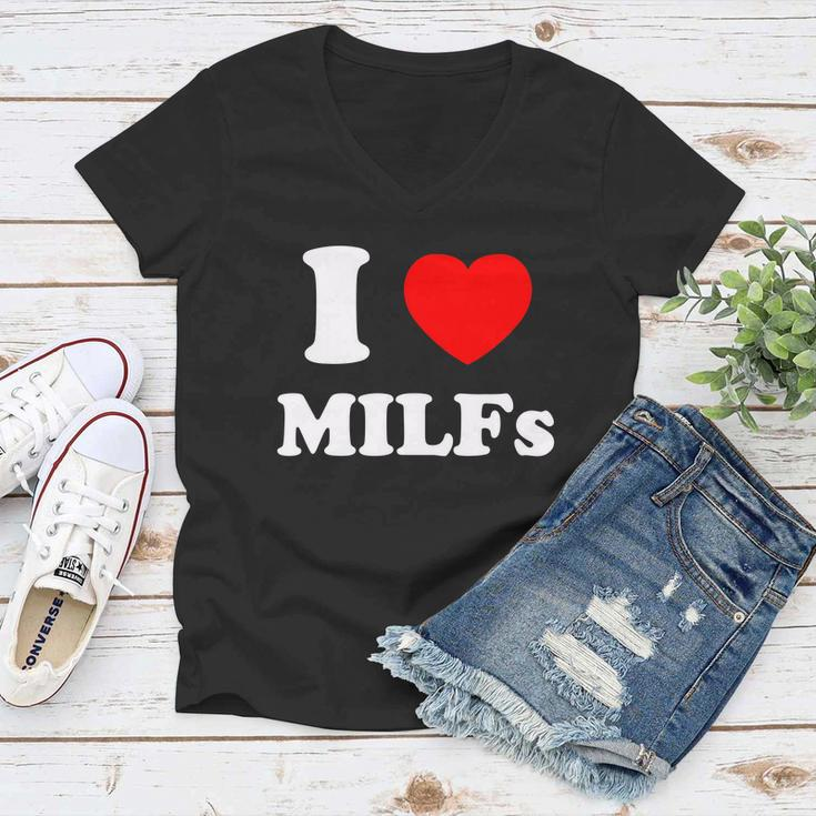 I Love Heart Milfs Tshirt Women V-Neck T-Shirt