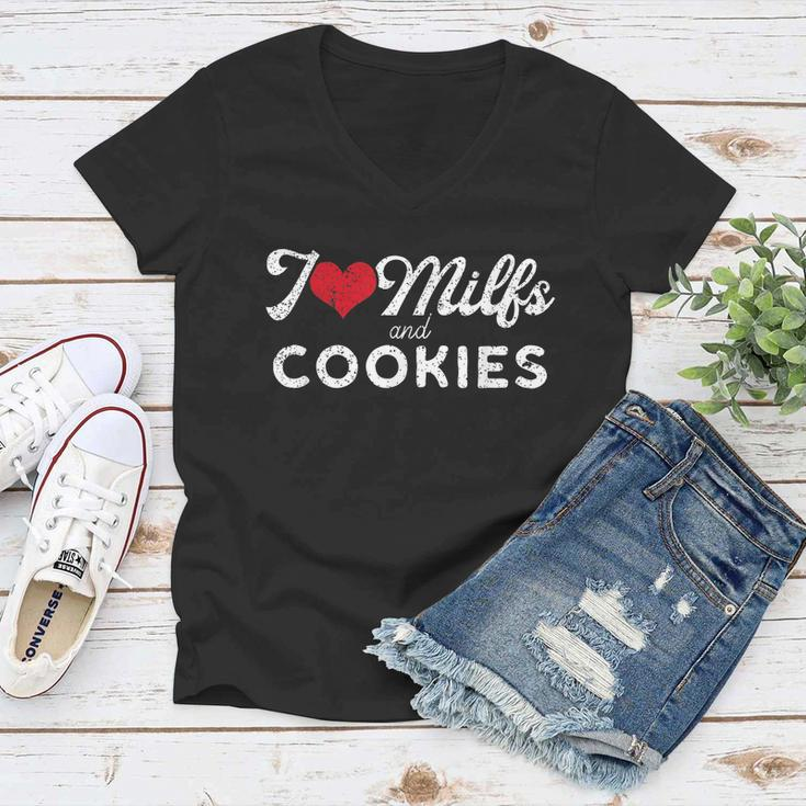 I Love Milfs And Cookies Gift Funny Cougar Lover Joke Gift Tshirt Women V-Neck T-Shirt