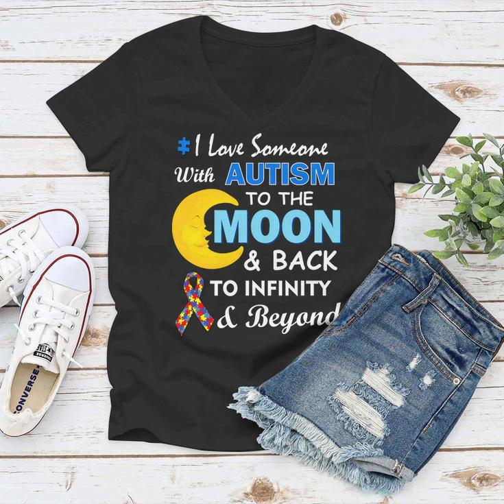 I Love Someone With Autism To The Moon & Back V2 Women V-Neck T-Shirt