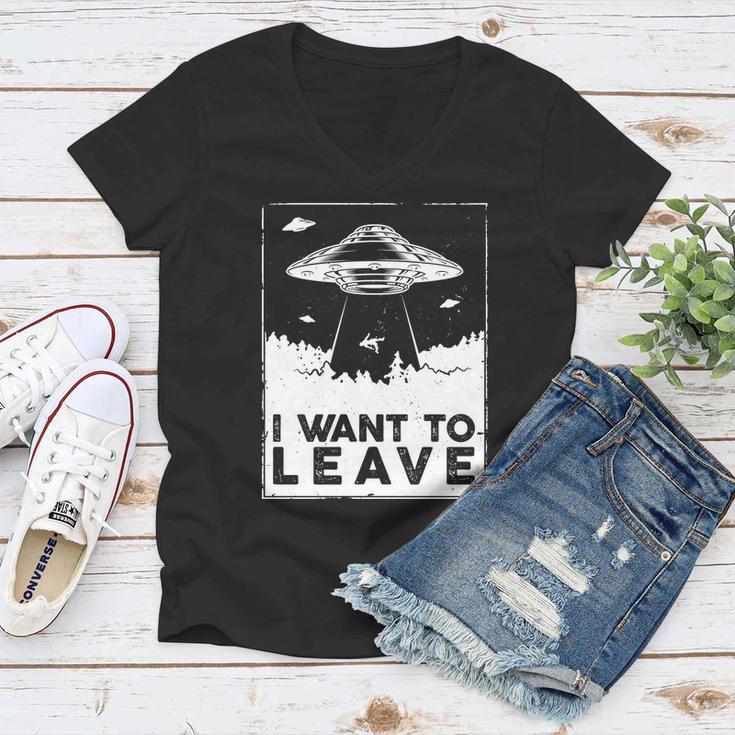 I Want To Leave Ufo Alien Women V-Neck T-Shirt