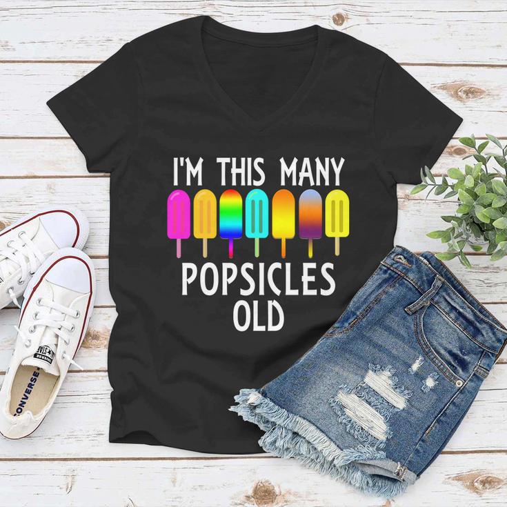 Im This Many Popsicles Old Funny 7Th Birthday Popsicle Cute Gift Women V-Neck T-Shirt