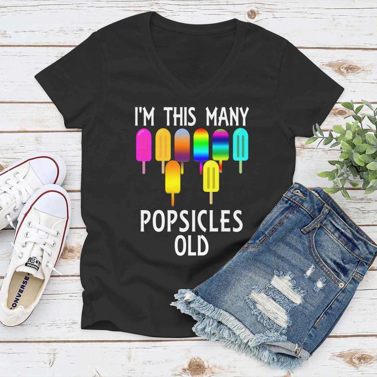 Im This Many Popsicles Old Funny 8Th Birthday Popsicle Gift Women V-Neck T-Shirt