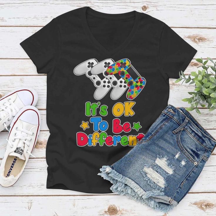 Its Ok To Be Different Autism Awareness Video Gamer Women V-Neck T-Shirt