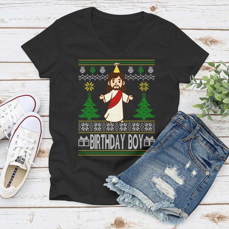 Jesus Birthday Boy Ugly Christmas Tshirt Women V-Neck T-Shirt