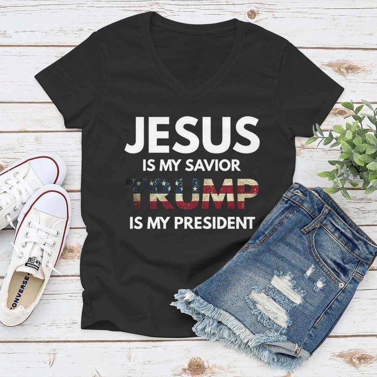Jesus Is My Savior Trump Is My President Gift Women V-Neck T-Shirt