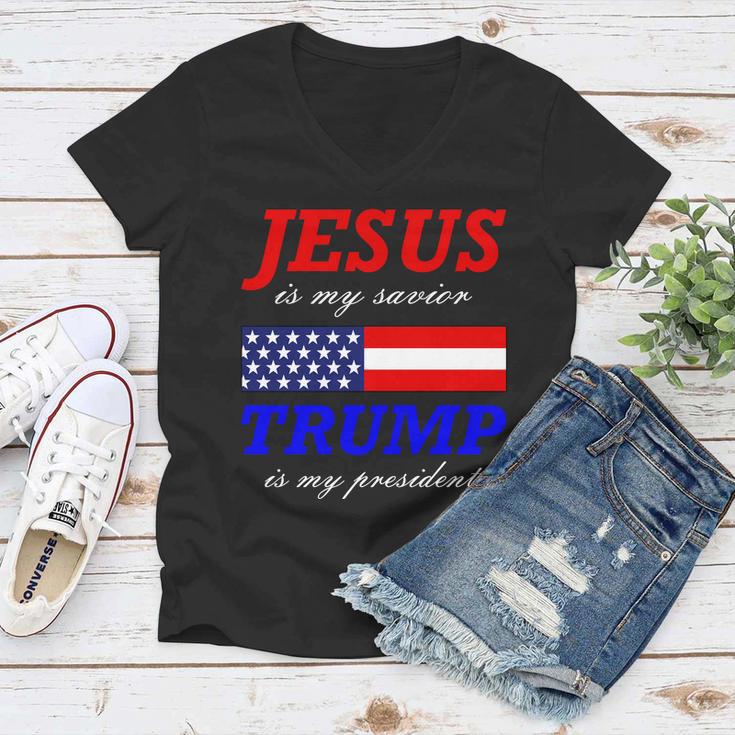 Jesus Savior Trump President Women V-Neck T-Shirt