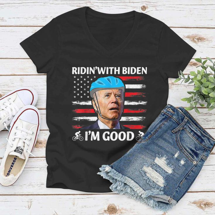 Joe Biden Falling Off His Bicycle Funny Biden Falls Off Bike V6 Women V-Neck T-Shirt