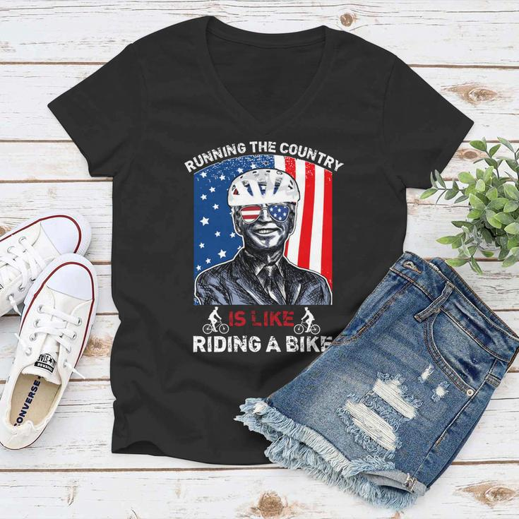 Joe Biden Falling Off His Bicycle Funny Biden Falls Off Bike V7 Women V-Neck T-Shirt