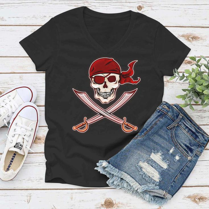 Jolly Roger Pirate Skull Flag Logo Tshirt Women V-Neck T-Shirt