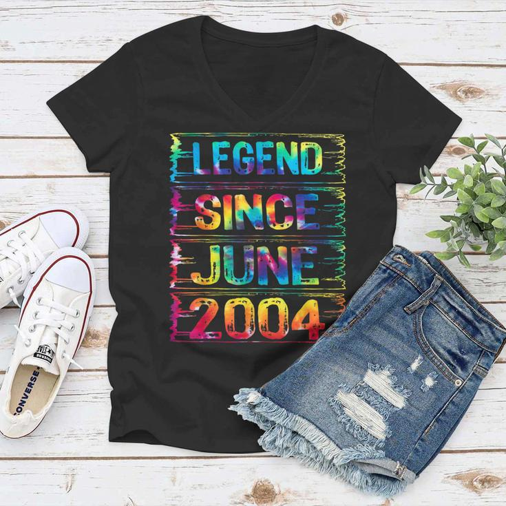 June 18 Years Old Since 2004 18Th Birthday Gifts Tie Dye Women V-Neck T-Shirt