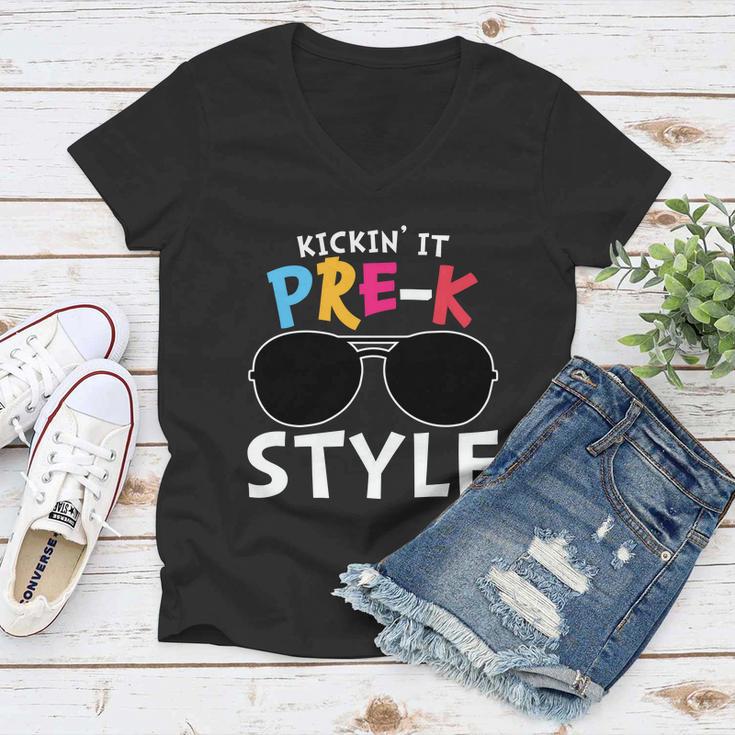 Kickin It Prek Sunglass Style Back To School Women V-Neck T-Shirt