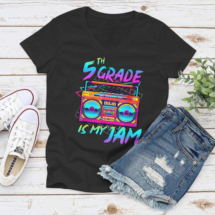 Kids 5Th Grade Is My Jam Vintage 80S Boombox Teacher Student V2 Women V-Neck T-Shirt