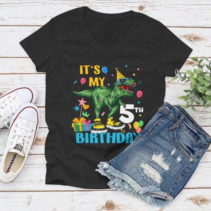 Kids Boys Its My 5Th Birthday Happy 5 Year Trex Tshirt Women V-Neck T-Shirt