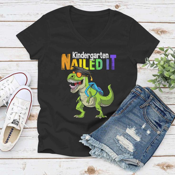 Kindergarten Nailed It Graduation Class Of 2022 Dinosaur Funny Gift Women V-Neck T-Shirt