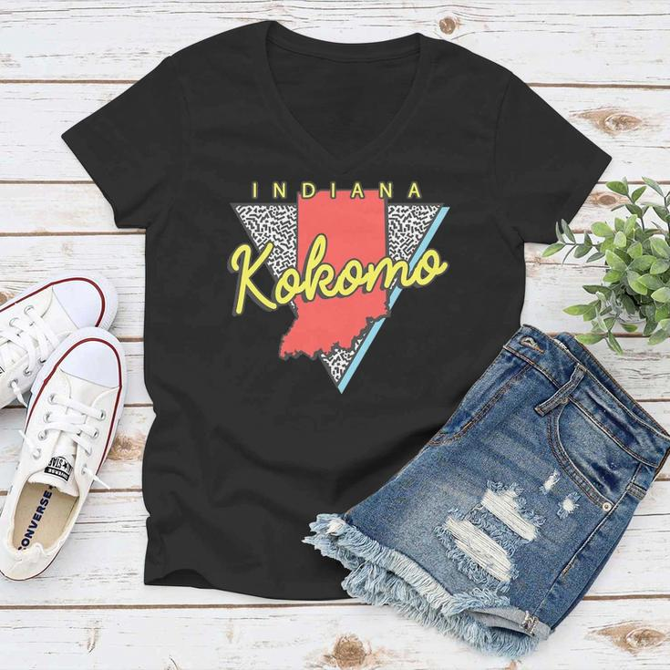 Kokomo Indiana Retro Triangle In City Women V-Neck T-Shirt