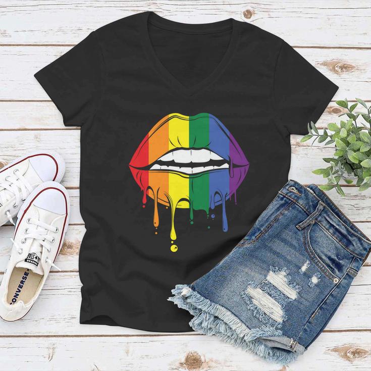 Lips Lgbt Gay Pride Lesbian Bisexual Ally Quote V2 Women V-Neck T-Shirt