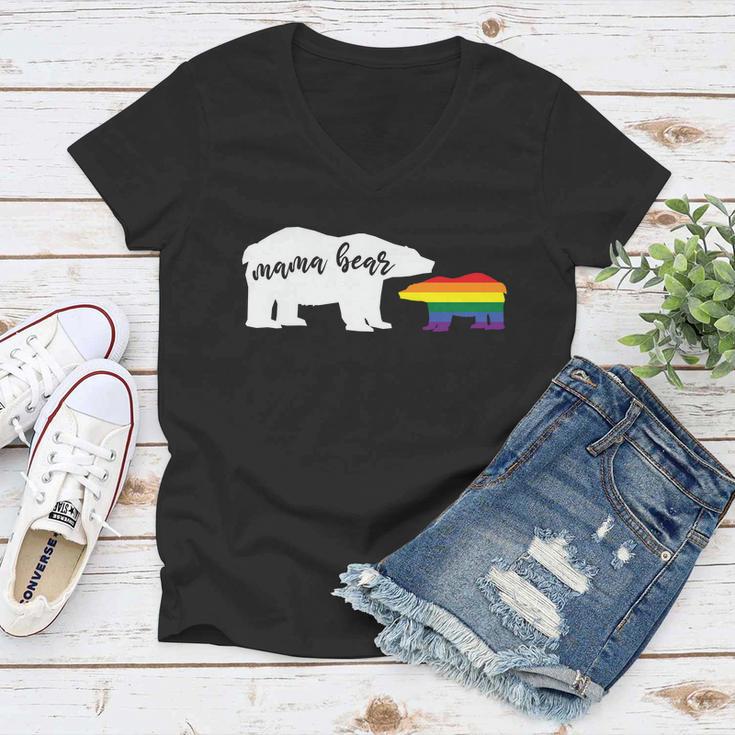 Mama Bear Lgbt Gay Pride Lesbian Bisexual Ally Quote Women V-Neck T-Shirt