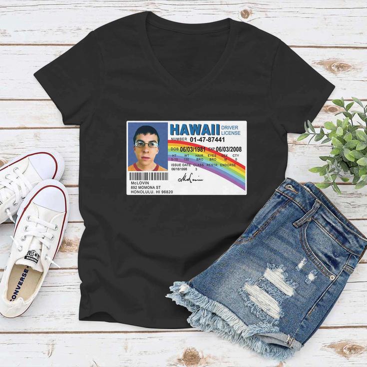 Mclovin Id Fake Licensed Hawaii Funny Women V-Neck T-Shirt