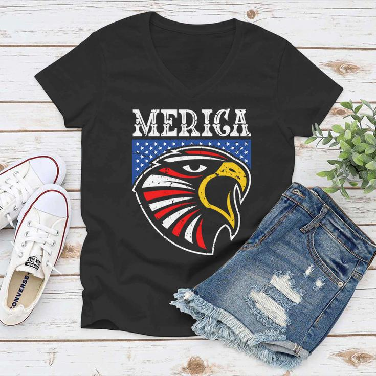 Merica 4Th Of July American Flag Bald Eagle Mullet 4Th July Gift Women V-Neck T-Shirt