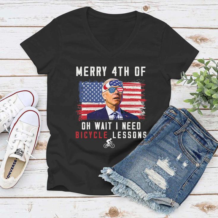 Merry 4Th Of July Biden Bike Bicycle Falls Off Funny V4 Women V-Neck T-Shirt