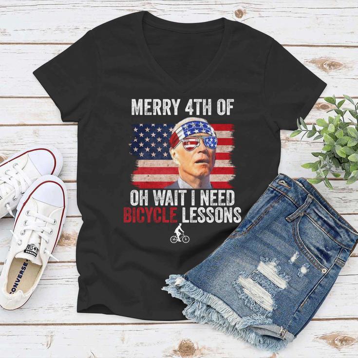 Merry 4Th Of July Biden Bike Bicycle Falls Off Funny Women V-Neck T-Shirt