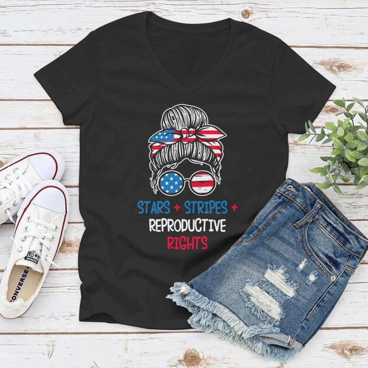 Messy Bun American Flag Stars Stripes Reproductive Rights Gift V4 Women V-Neck T-Shirt