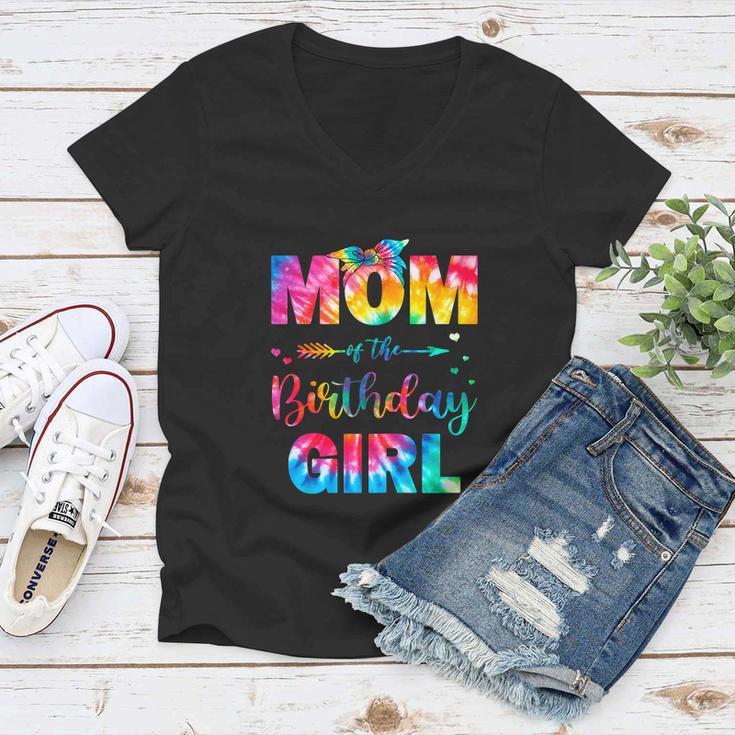 Mom Of The Birthday Girl Funny Mama Tie Dye Women V-Neck T-Shirt