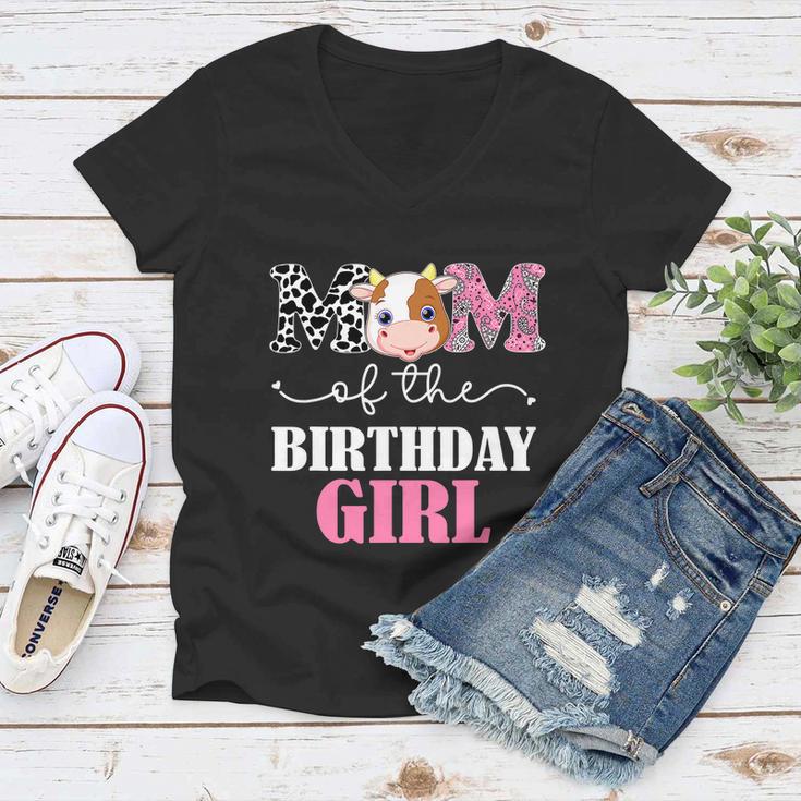 Mom Of The Birthday Girl Tee Farm Cow Mommy Mama St Women V-Neck T-Shirt