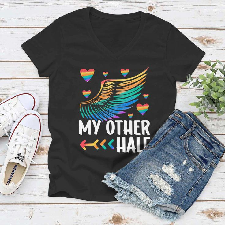 My Other Half Lgbtq Couple Matching Gay Boyfriend Lesbian Gift Graphic Design Printed Casual Daily Basic Women V-Neck T-Shirt