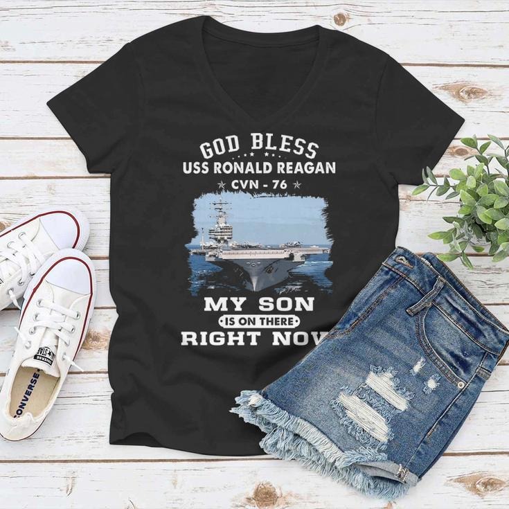 My Son Is On Uss Ronald Reagan Cvn Women V-Neck T-Shirt