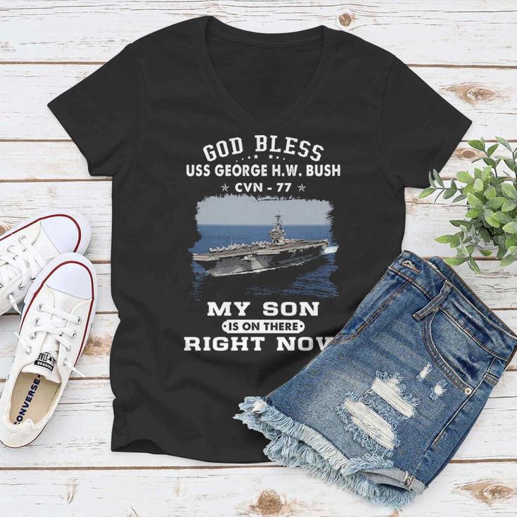 My Son Is On Uss Uss George H W Bush Cvn Women V-Neck T-Shirt