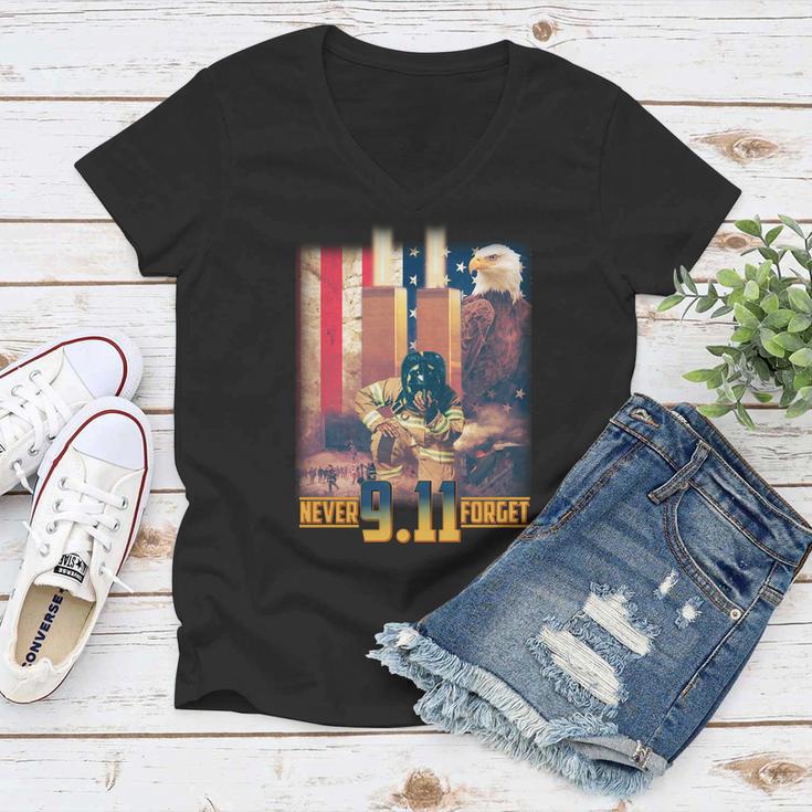 Never Forget 9 11 September 11 Memorial New York City Firefighter Tshirt Women V-Neck T-Shirt